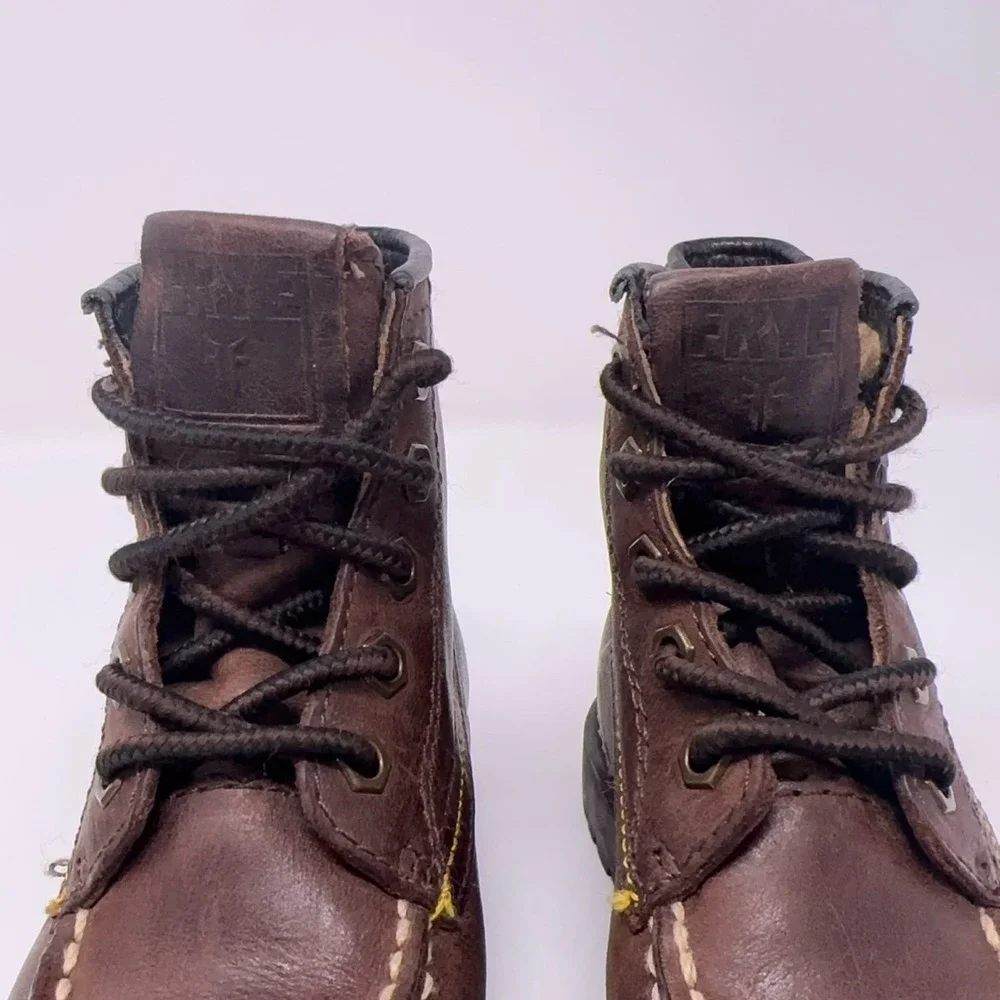 FRYE Dakota Mid Lace Brown Leather Kids Boots‎ Size 9.5 Outdoor School Dress Up